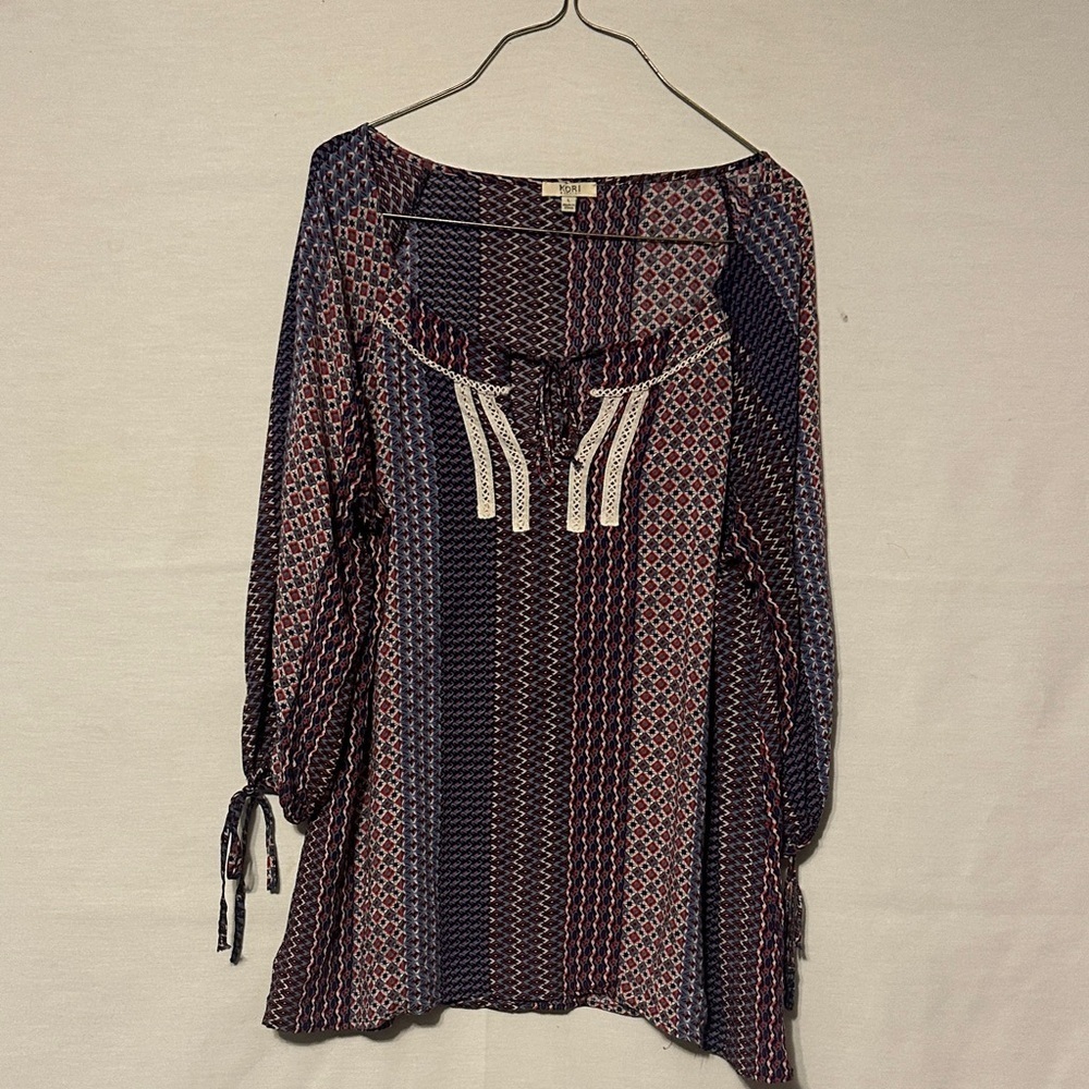 Kori Multicolor Patterned Blouse with Tie Details